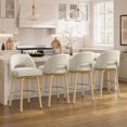 thumbnail image 2 of ReNest 27" Swivel Bar Stools, Upholstered Barstools with Wood Legs & Footrest, Counter Height Stools for Kitchen Island & Home Bar, Cream Fabric, Set of 4, 2 of 14