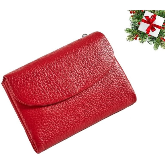 Unisex Soft Pebble Leather Wallets,Short Genuine Leather Coin Card Holder，Portable with large capacity，Can Hold Coins, Id Cards，(1pcs-red)