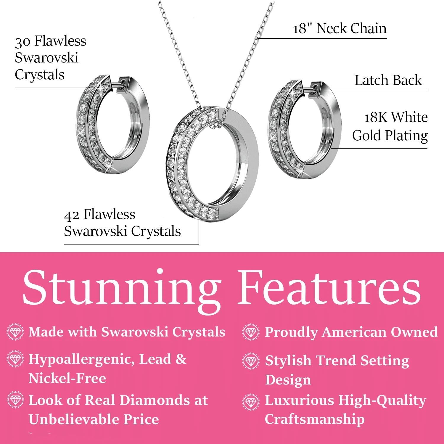 Cate & Chloe Viviana 18k White Gold Plated Silver Jewelry Set with Swarovski Crystals for Women