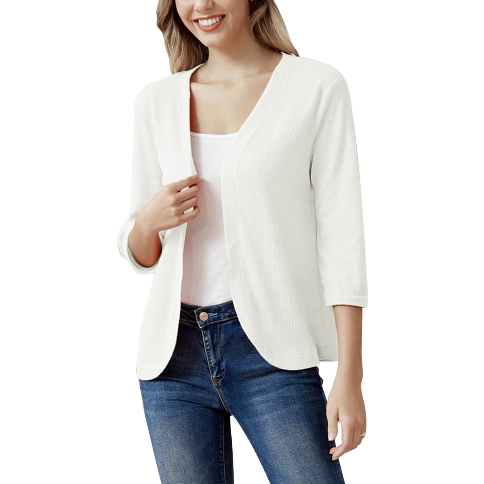 Huaai Women's Lightweight Open Front Cardigans Solid Color Nine Quarter
