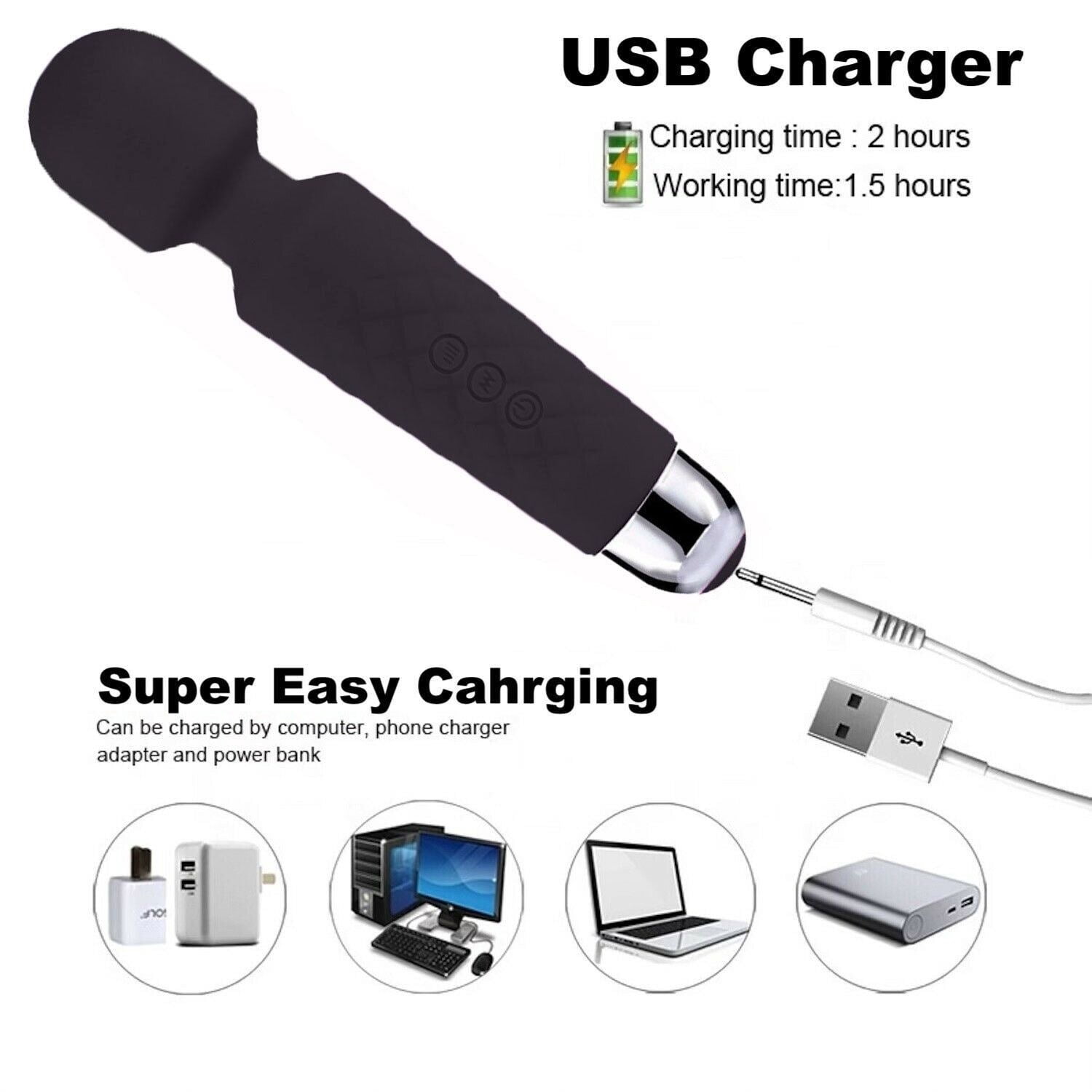Cordless Handheld Powerful Vibrating Massager Wand Full Body Therapy Personal Wand PVC