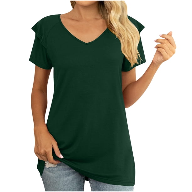 Blusa de manga con volantes y túnica recortada para mujer, informal, sexy, a la moda, para verano OAVQHLG3B Store lin121212