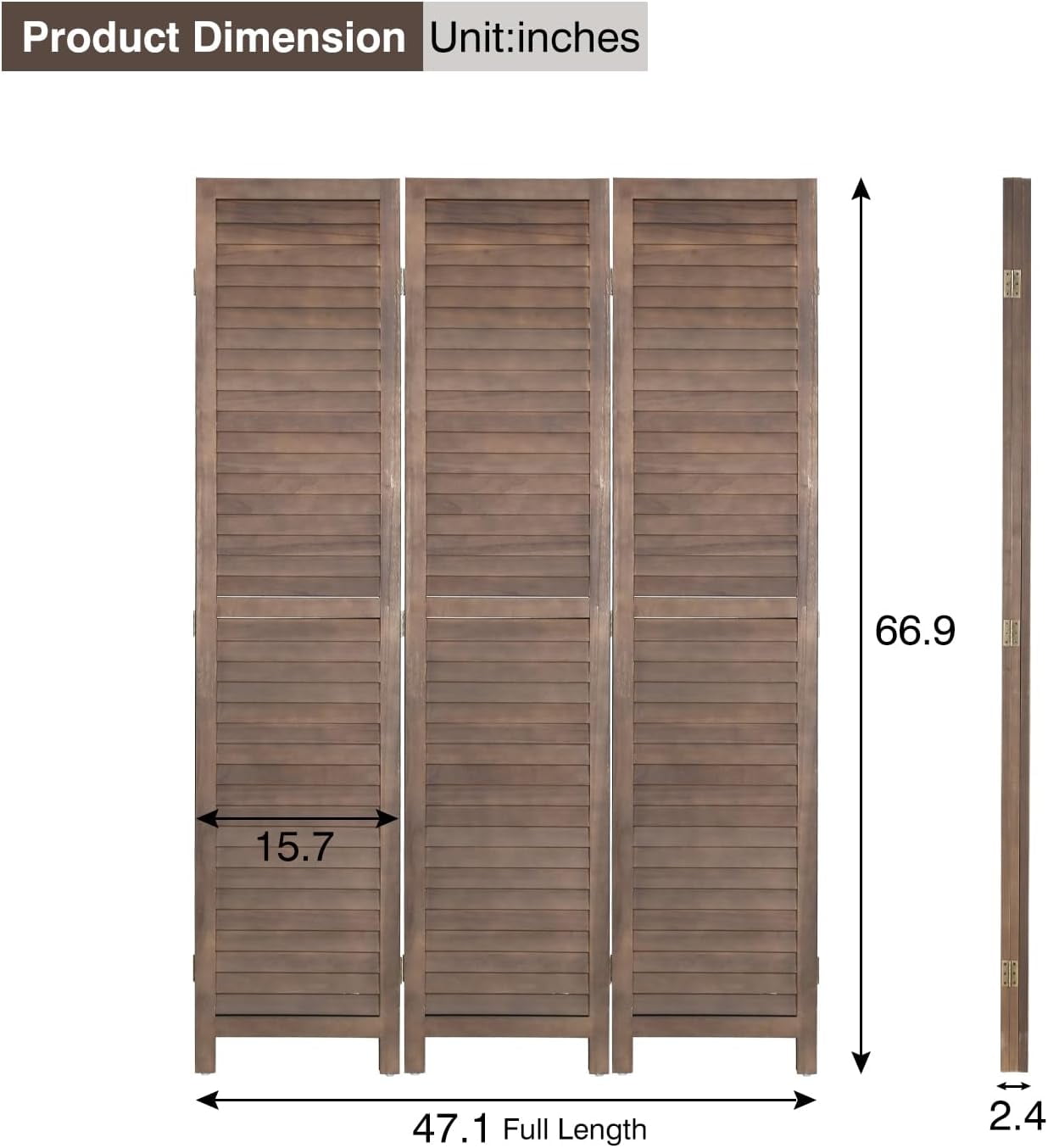 FDW 3-Panel Room Divider White Foldable Wooden Screen for Home Office Bedroom Restaurant 67.7" x 16.9"(Each Panel),Brown