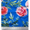 thumbnail image 1 of Soimoi Blue Velvet Fabric Leaves & Floral Print Fabric by The Yard 58 Inch Wide, 1 of 1