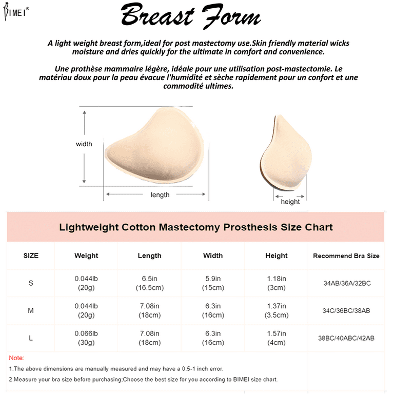 BIMEI Cotton Breast Forms Breast Prosthesis Mastectomy Bra Insert Pads Light -weight Ventilation Sponge Boobs for Women Mastectomy Breast Cancer Support  #1,Solid Spiral,1 Piece,Right,L 