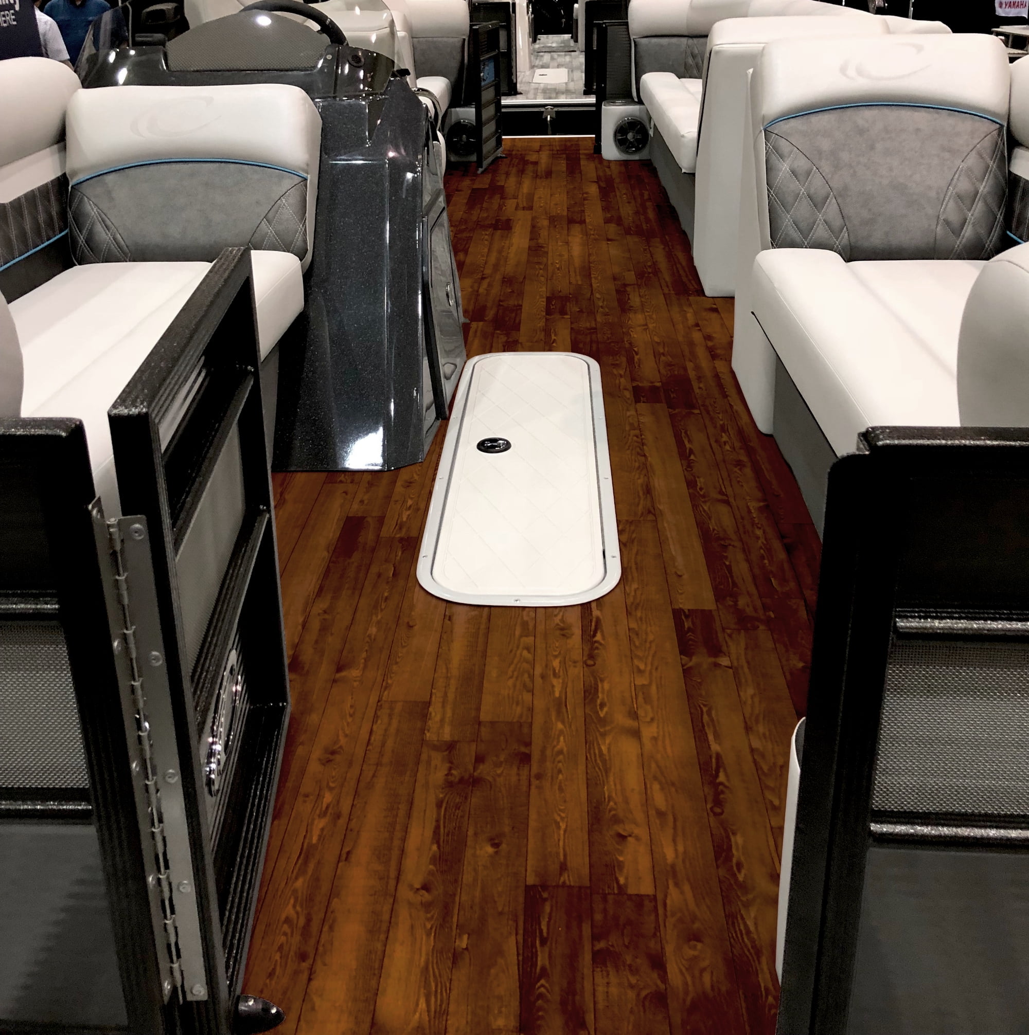 G-Floor Outdoor & Marine Vinyl Boat Flooring - 8.5' x 10' - Teak & Dark Holly Vertical Lines