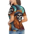 thumbnail image 3 of Honeii Cartoon Pumpkin Skull Print Women's Classic V-Neck T-Shirt,Womens Fashion Tops,Stylish Everyday Top for Women, Casual Summer Spring Outfits Clothes-XX-Large, 3 of 5