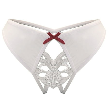 WREESH Womens Lingerie Crotchless Panties Lace Solid Comfort Underwear Skin Friendly Briefs Panty Intimates Thon White