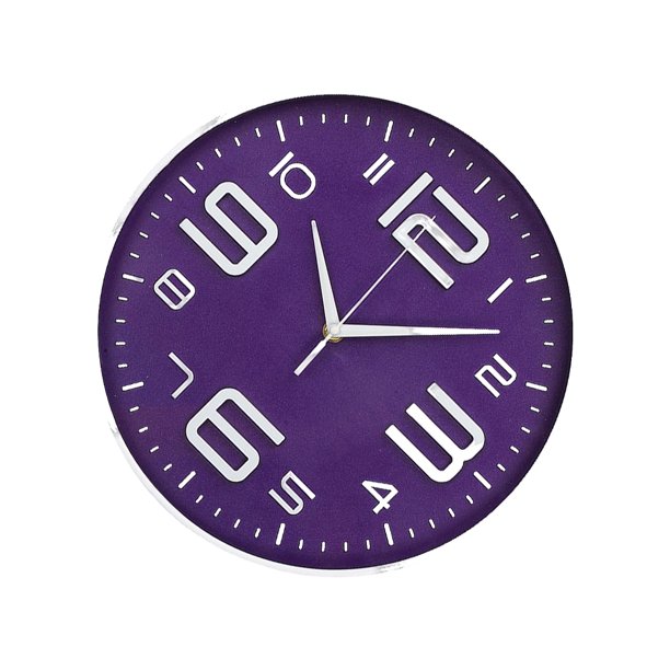 Bewildely Reloj de pared de 12 pulgadas, reloj con puntero que no hace tictac, funciona con pilas, decorativo, moderno, para sala de estar, relojes Decoración del hogar Púrpura Bewildely HA082810-01