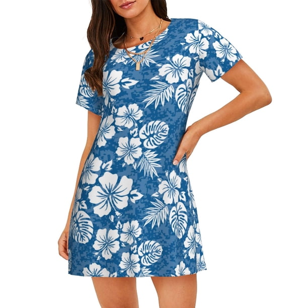 Balery Leaves And Flowers Camisón de manga corta con cuello redondo para mujer, cómodo y elegante.