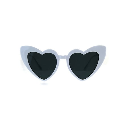 Womens Valentine Love Heart Shape Cat Eye Plastic Sunglasses White
