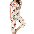 thumbnail image 4 of Bzhegqhd Women's Christmas Print Pajama Set Short Sleeve Top with Buttons and Cropped Pants Loose Fit Loungewear Sleepwear Nightwear Soft Cotton Comfortable Matching Gift Set, 4 of 6