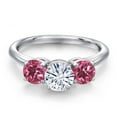 thumbnail image 3 of Gem Stone King 925 Sterling Silver White Moissanite and Pink Tourmaline Engagement Ring for Women | 1.84 Cttw | Round 6MM | Gemstone Birthstone | Size 7, 3 of 7