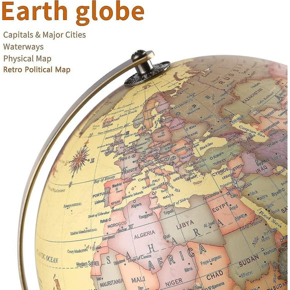 Illuminated World Globe For Kids With Wooden Stand,built In Led For Illuminated Night View Antique Globe