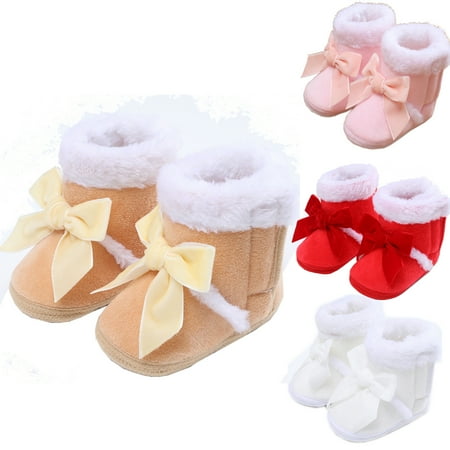 

0-18M Baby Girls Bow Snow Boots Non Slip Soft Sole Toddler First Walker Winter Warm Crib Shoes
