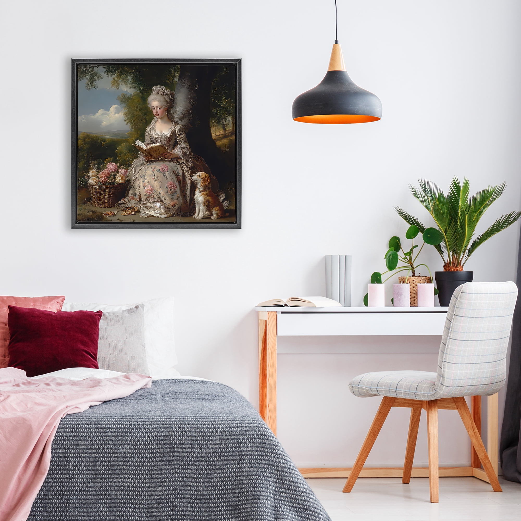 Stupell Industries Rococo Lady with Dog Black Framed Floater Canvas Wall Art, design by The Wands Want