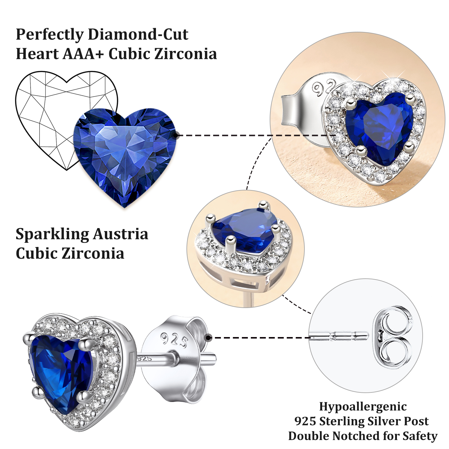 Bestyle Heart Stud Earrings with Created Sapphire photo 7