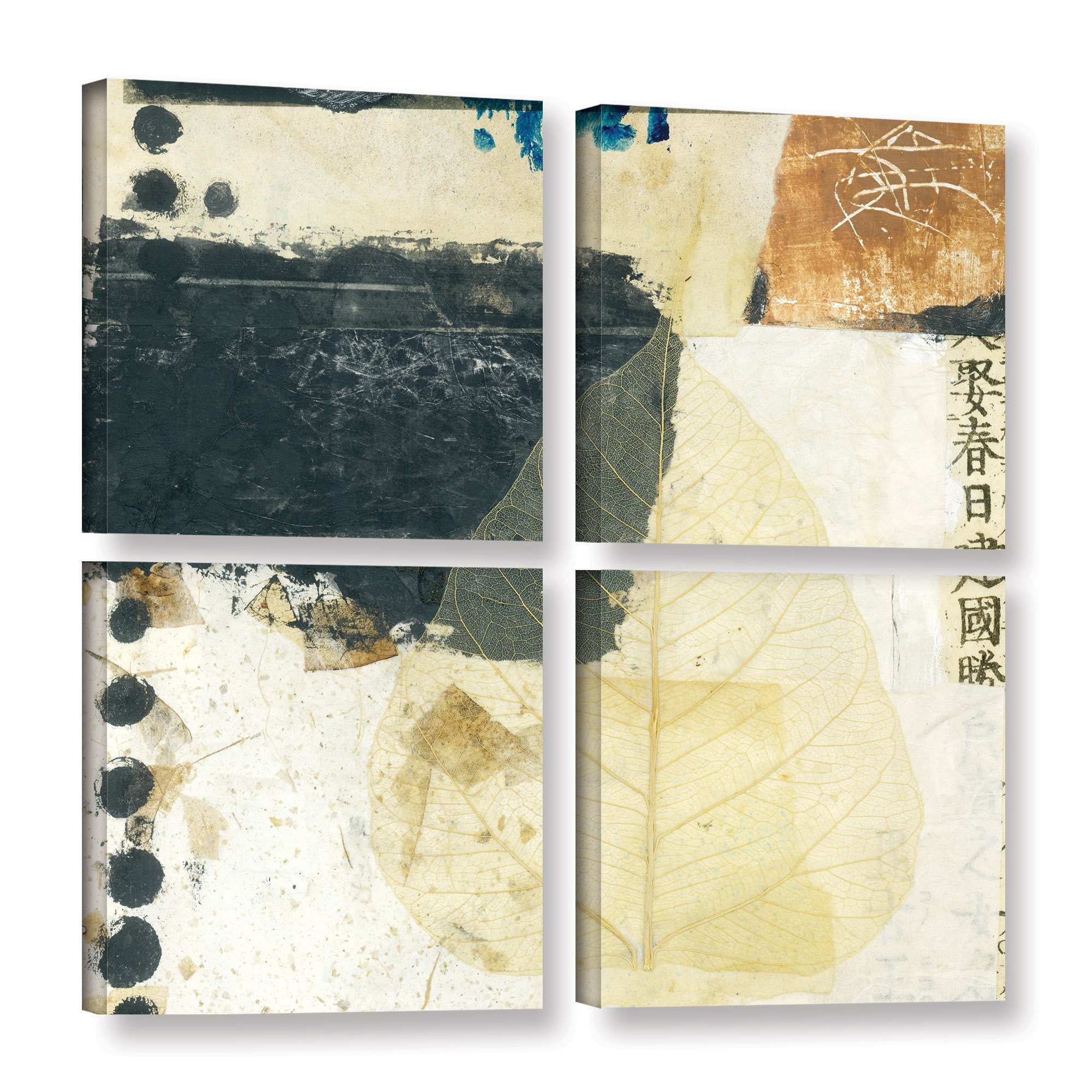 ArtWall Elena Ray "Wabi-Sabi Bodhi Leaf Collage 2" 4-Piece Gallery-wrapped Canvas Square Set