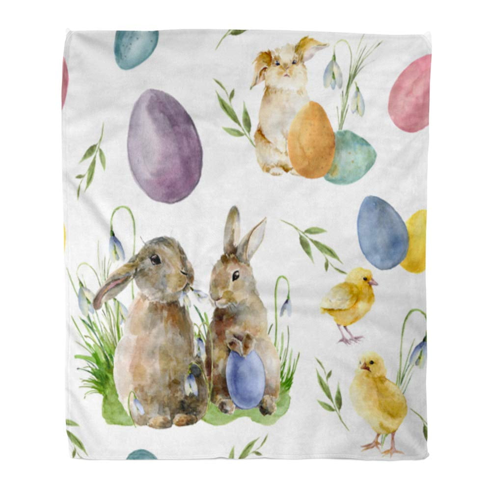 ASHLEIGH 58x80 inch Super Soft Throw Blanket Watercolor Easter with