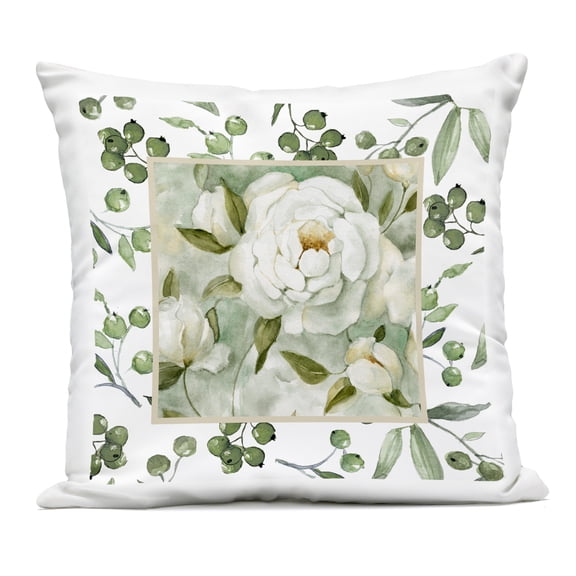 Stupell Industries Green Berries And Blooms Outdoor Printed Pillow design by Carol Robinson, 18 x 7 x 18