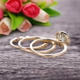 thumbnail image 2 of Round Cut 2 Carat Aquamarine Trio Ring Set Thin Stacking Matching Wedding Band 10k Yellow Gold Art Deco, 2 of 5