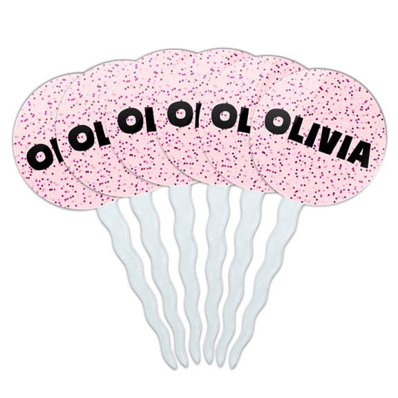 Olivia Cupcake Picks Toppers - Set of 6 - Pink Speckles
