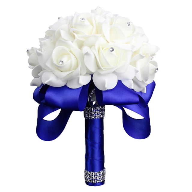 Kmbangi Artificial Wedding Bride Bouquet Romantic Handheld Bridesmaid Flower with Ribbon