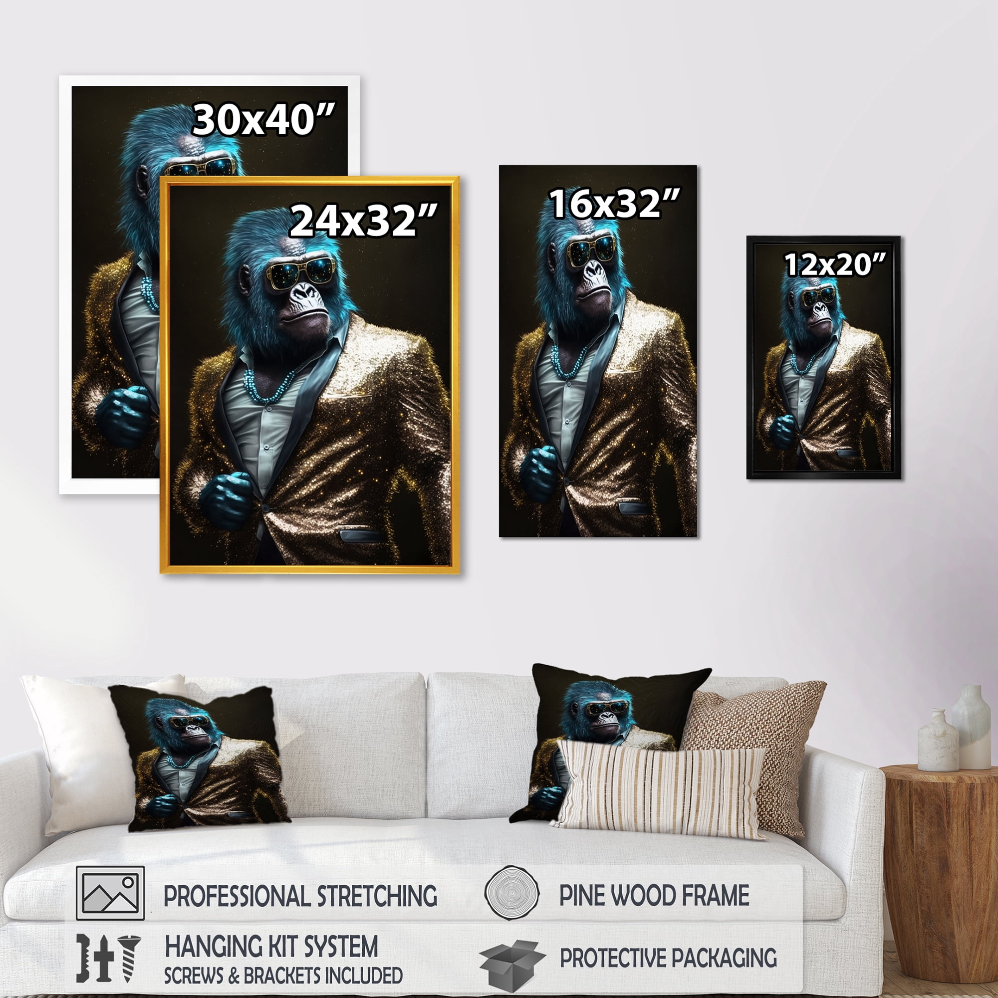 Designart Disco Style Tuxedo Gorilla II Canvas Wall Art