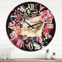 Designart 'Greek Sculpture David Eye With Dried Wildflowers' Farmhouse Wall Clock