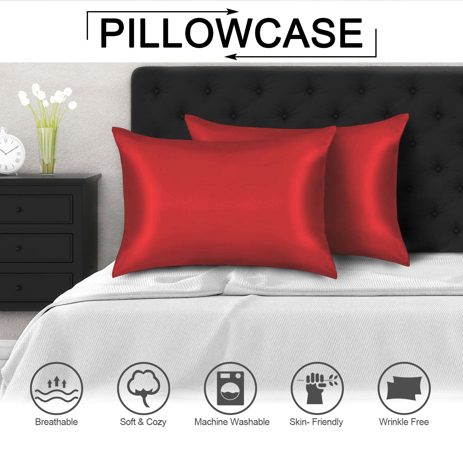 Details about   Zippered Satin Standard Pillowcases Silky Soft Luxury White 20" x 26" bedrooms 