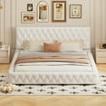 thumbnail image 6 of Harper & Bright Designs White Queen Size Upholstered Bed with Tufted Headboard, Modern Velvet Platform Bed W/Wooden Slat Support for Bedroom Guest Room, 6 of 9