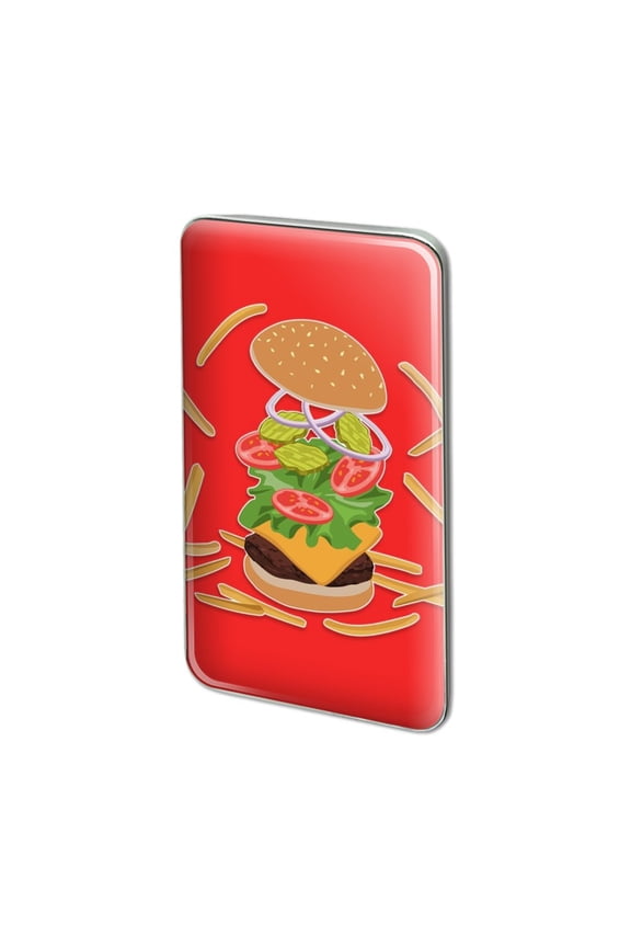 Burger and Fries with Lettuce Cheese Tomatoes and Pickles Metal Rectangle Lapel Hat Pin Tie Tack Pinback