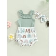thumbnail image 4 of Miaouyo  Infant Baby Girls Summer 3PCS Romper Outfit ,Toddler Girls  Sleeveless Romper + Flower/Rainbow/Butterfly Print Shorts + Hairband Clothing Set,0-18 Months, 4 of 9