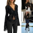 thumbnail image 2 of Modern Sheer Mesh Blouse Flared Sleeve Detail Wrinkles Resistant Polyester Top For Women Eevening Outfits Black XL, 2 of 4