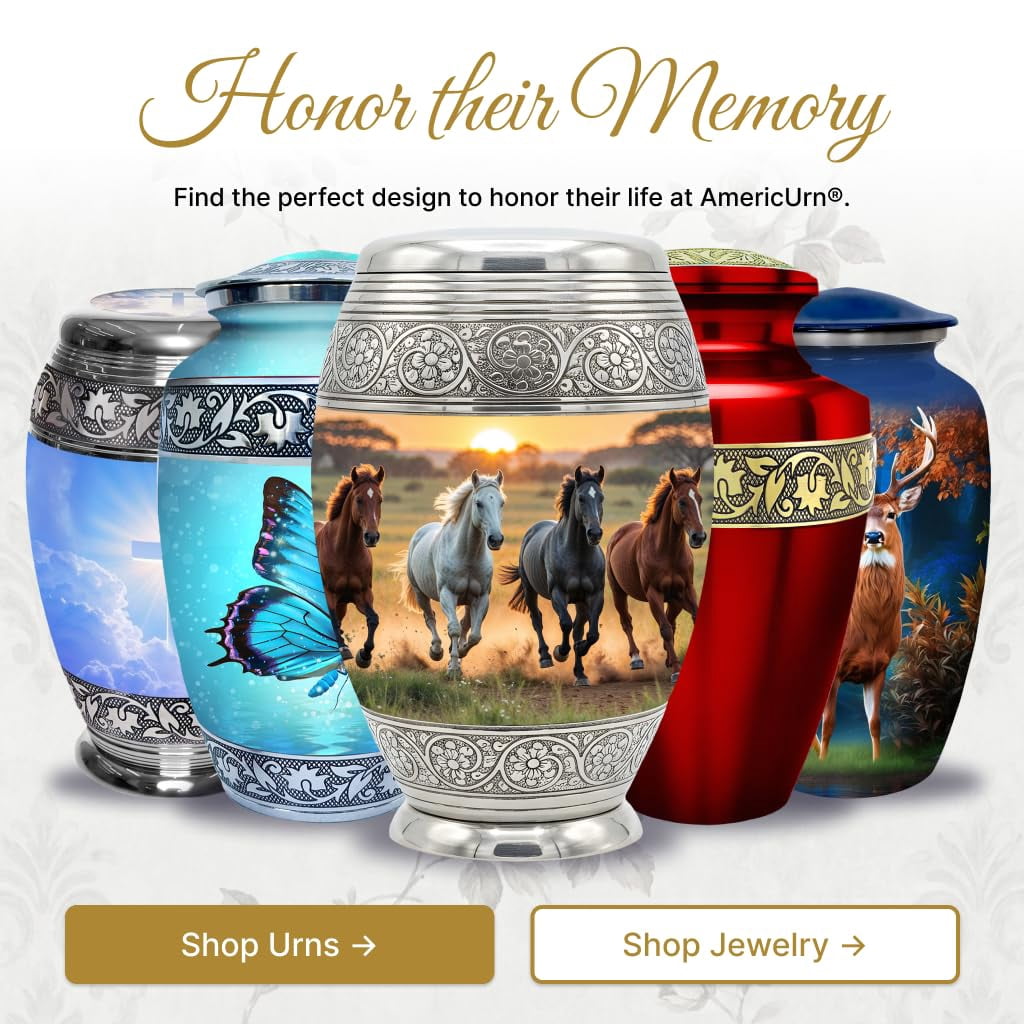 Set of 6 Cremation Urns for Human Ashes Includes 1 Large Urn with 4 Small Keepsakes & 1 Silver Necklace - Horse