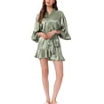 thumbnail image 2 of INSPIRE CHIC Bata de seda para mujer con mangas 3/4 y cinturón, ropa de casa, talla L, verde guisante, 2 of 6