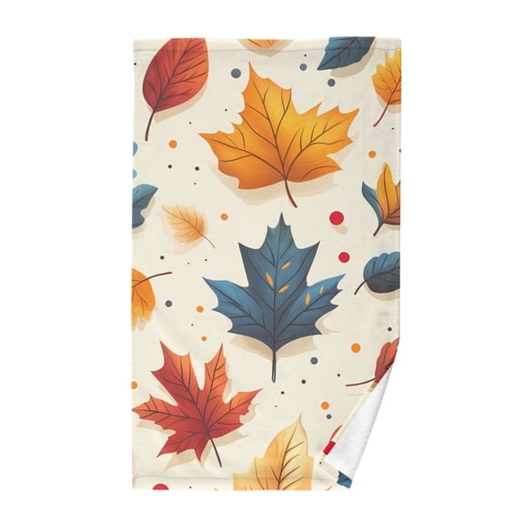 Cotton Bath Towels Soft Face Towel Absorbent Quick Dry Fall Leaf and Dots 16"x28"