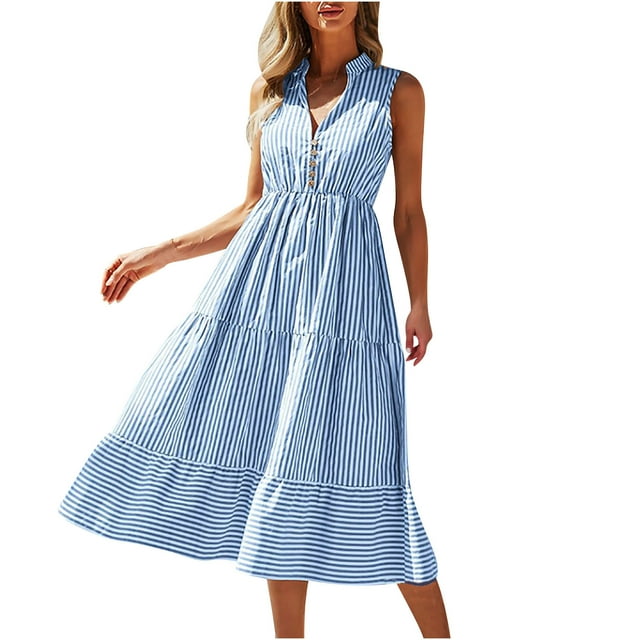 Robes d'Été pour Femmes 2023 Mode Sexy Décontractée Slim Femmes Robe Sans Manches Col en V Robes pour Femmes 2023