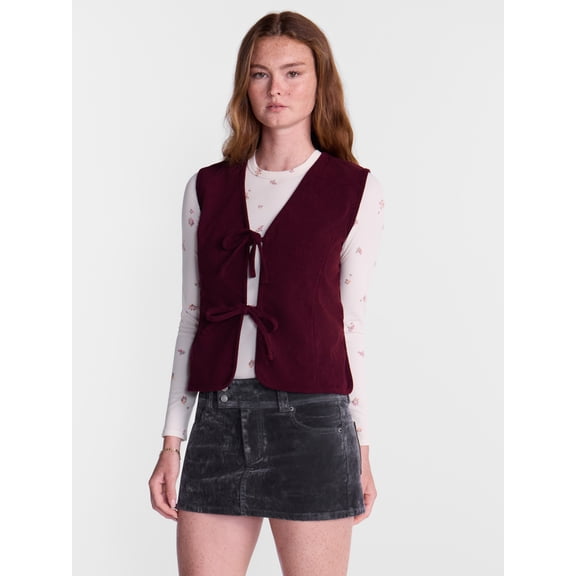 No Boundaries Tie Front Corduroy Vest, Women's and Women's Plus S-3X