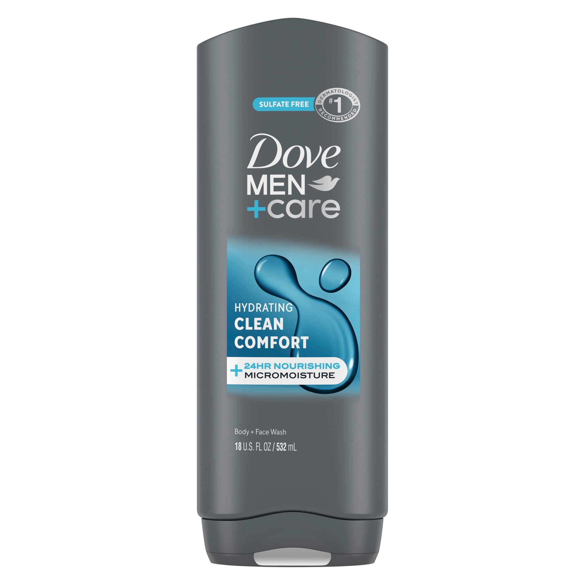 Dove Men+Care Body and Face Wash Body Wash for Men Hydrating Clean Comfort with 24-Hour Nourishing Micromoisture Technology, 18 fl oz