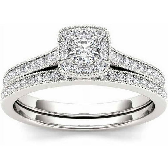 1/2 Carat T.W. Diamond 10kt White Gold Cushion-Shape Engagement Ring Set