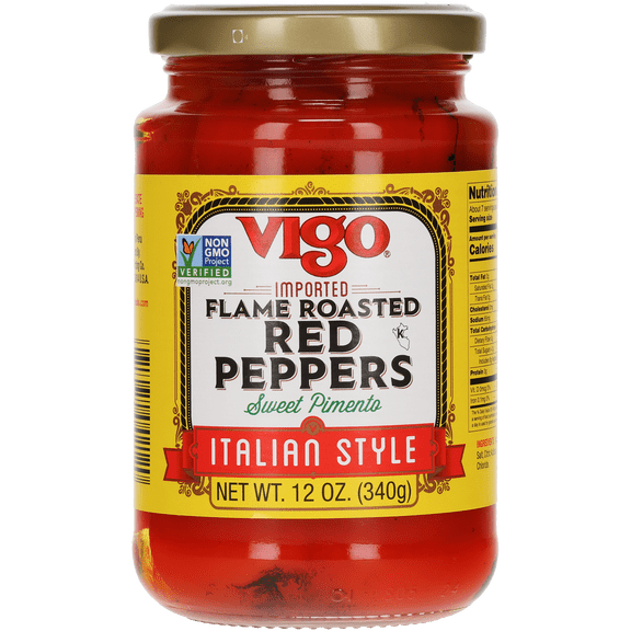 Vigo Foods Flame Roasted Red Peppers, 12 oz, Allergens Not Contained