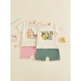 thumbnail image 3 of BemeyourBBs Baby Boy Girls First Birthday Outfit Wild One Years Old Birthday Summer Clothes Short Sleeve Letters Zoo Animals Print T Shirt Tops and Elastic Waist Pockets Shorts Set, 3 of 9