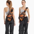 thumbnail image 6 of Sling Backpack,Halloween Black Cats and Pumpkins Pattern Sling Bag with Water Bottle Holder,Waterproof Sling Bag for Men/Women with Headphone Jack for Hiking,Travel, 6 of 6