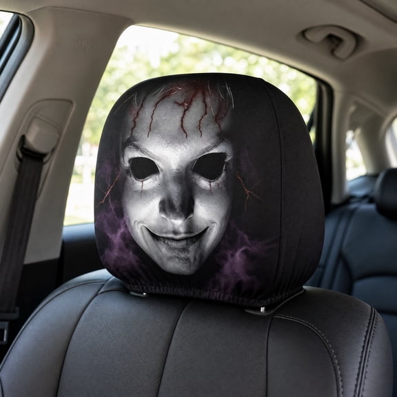 BZPIZ 2PCS Ghost Face Headrest Covers, Creative Car Headrest Covers Scary Face Printing Auto Seat Universal Elastic Models Headrest Protector for Auto, Vehicle, Truck, SUV, Washable Elastic Fabric