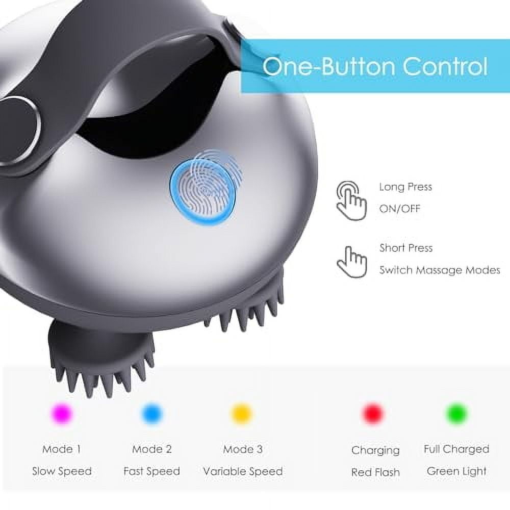 KAMUGO Electric Scalp Massager Rechargeable Head Massager Scalp Stress Relax with 8 Removable Massage Claws Cat Massager（Silver）