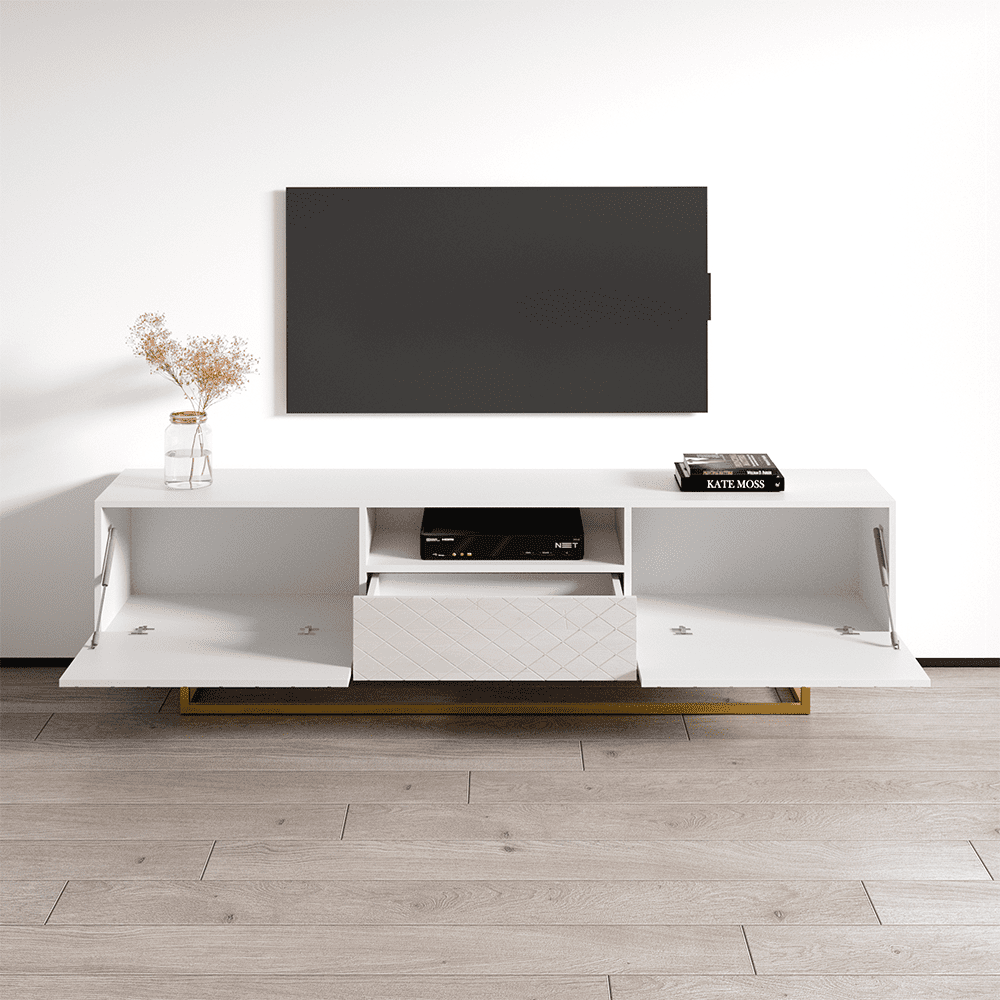 Lattice 01 TV Stand for TVs up to 85", Mid-Century Modern High Gloss 75" Entertainment Center, TV Media Console with Storage Cabinets