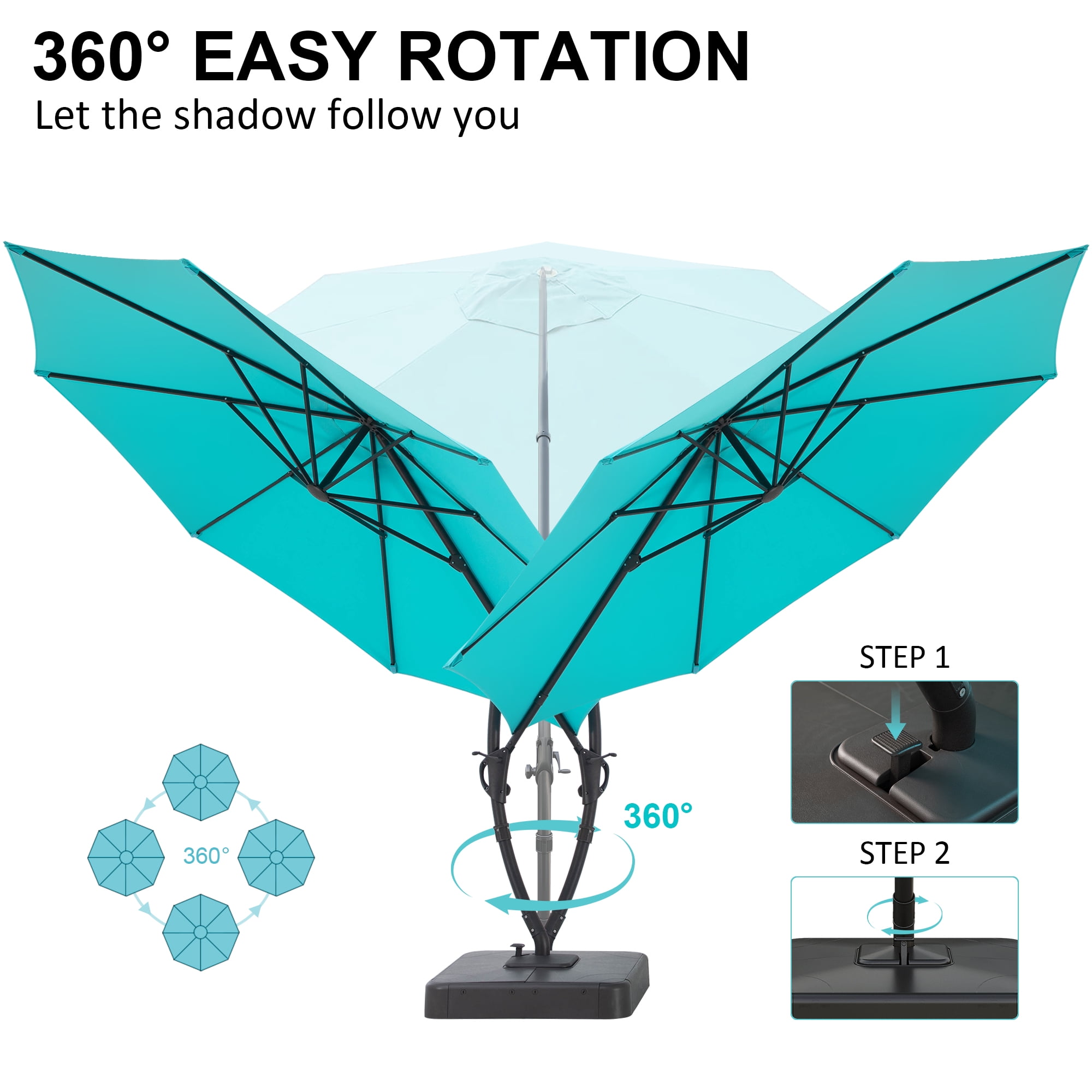 Yardgrace 11FT Patio Umbrella with Base, Large Cantilever Offset Umbrella with 360°Rotation for Patio, Pool, Garden and Backyard (Turquoise Blue)
