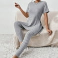 thumbnail image 4 of Women's Two Piece Knit Matching Outfits Crew Neck Slit Hem Tee And Pants Tracksuit Sets Features: Ski Pants Woman Formal Jumpsuit Women's Ski Pants Wedding Pant Suits Petite Dresses for Women Elegant, 4 of 5