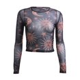 thumbnail image 3 of Haut Court en Filet Transparent pour Femmes Manches Longues Col Rond T-Shirt Blouse, 3 of 4